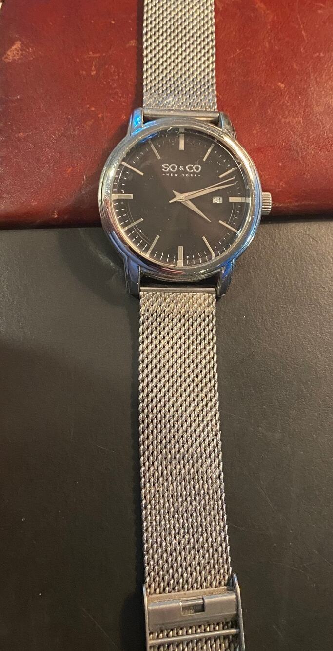 Men's 42mm silver Tone SO & CO watch, Adjustable Mesh Band, Date